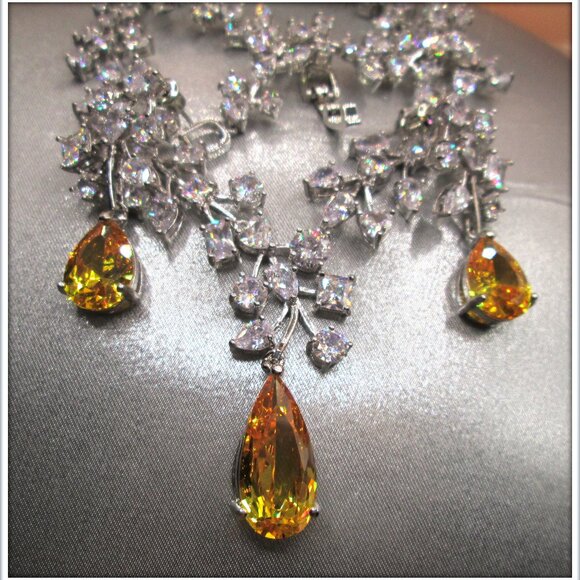Citrine pear cut gemstone ladies Necklace Earrings Set For Brides party Weddings - Picture 4 of 8